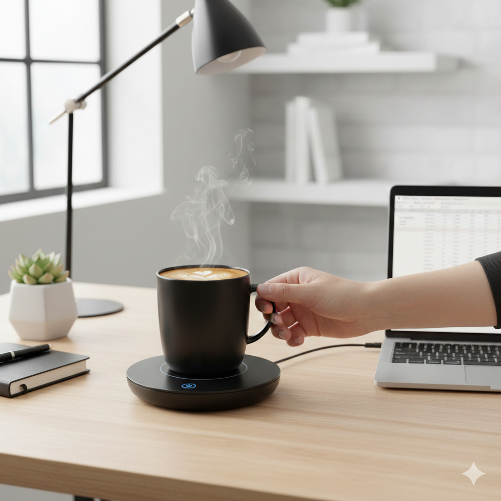 USB Mug Warmer with Thermostatic Control – Electric Cup Heating Coaster with 3 Temperature Levels for Coffee, Tea &amp; Milk, Ideal for Office and Home